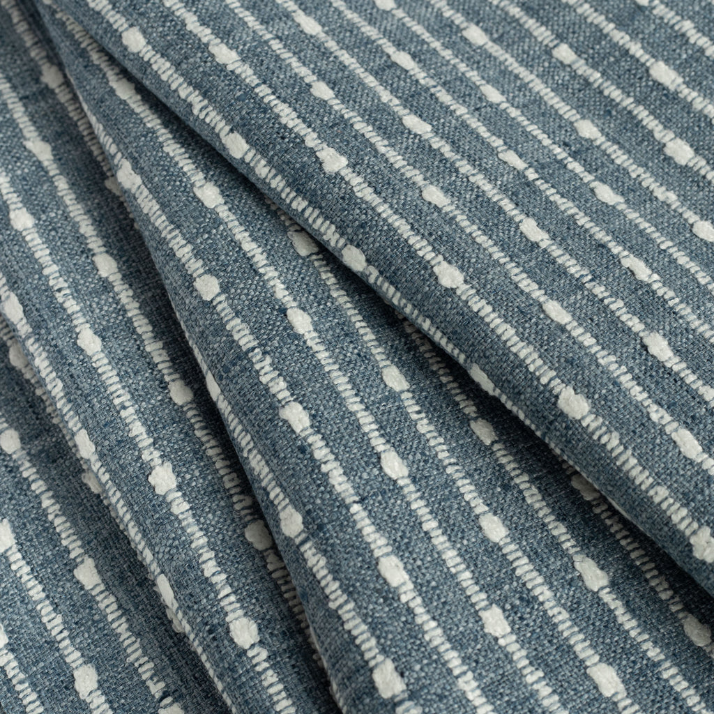 Arren Stripe Fabric Chambray, a light denim blue and white striped home decor fabric : view 4