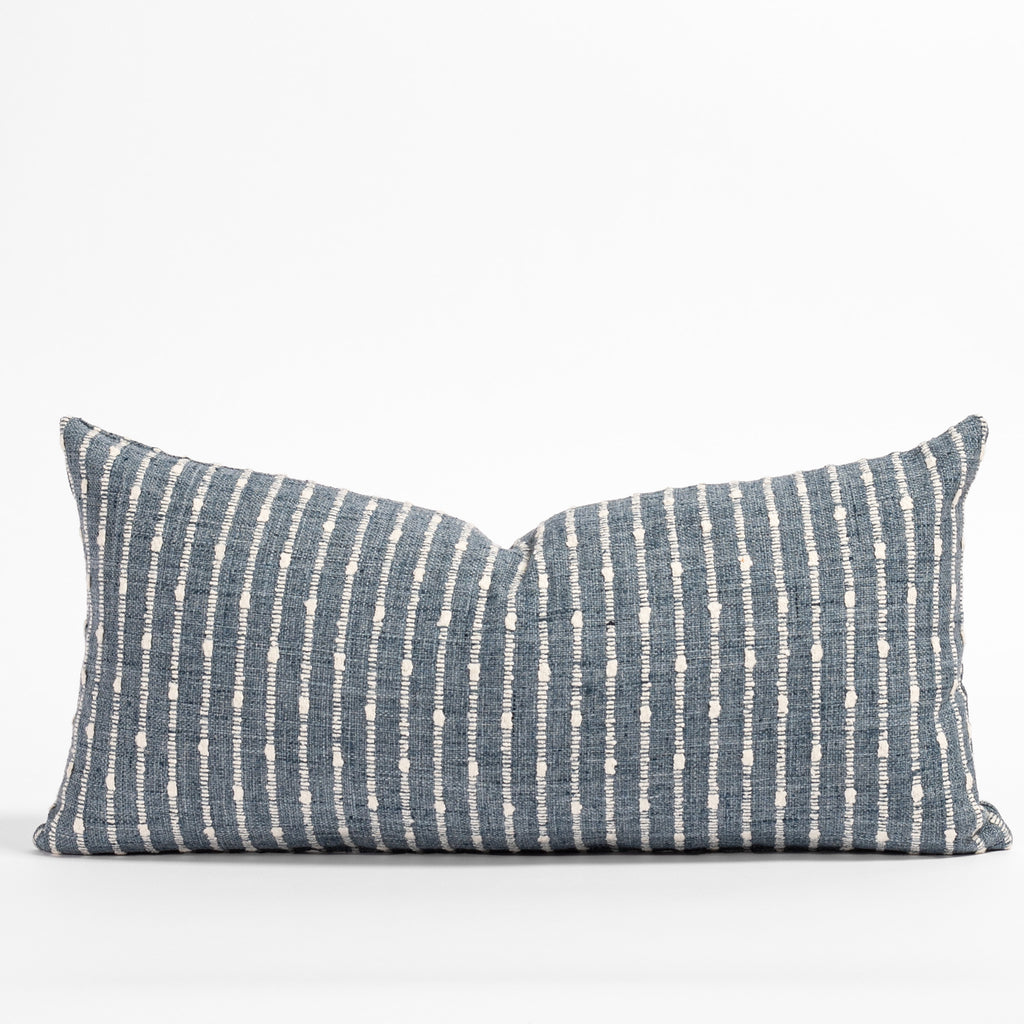 Arren chambray blue and white stripe lumbar pillow from Tonic Living