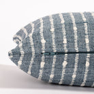 chambray blue and white stripe lumbar pillow : close up zipper view