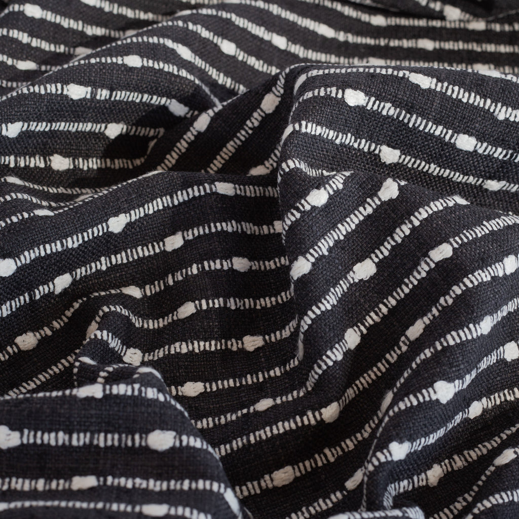 black and soft white striped home decor fabric from tonic living