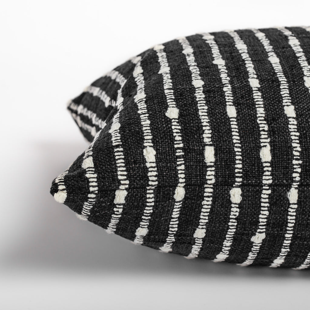black and white stripe lumbar throw pillow close up