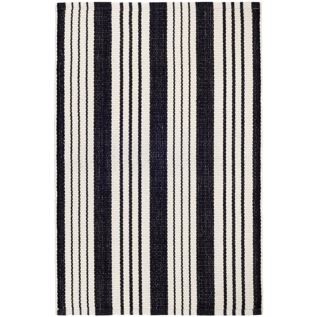 Birmingham black and ivory stripe indoor outdoor rug dash and albert available at Tonic Living