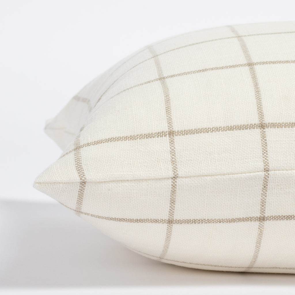 Butler cream and beige windowpane check linen lumbar pillow : view 4
