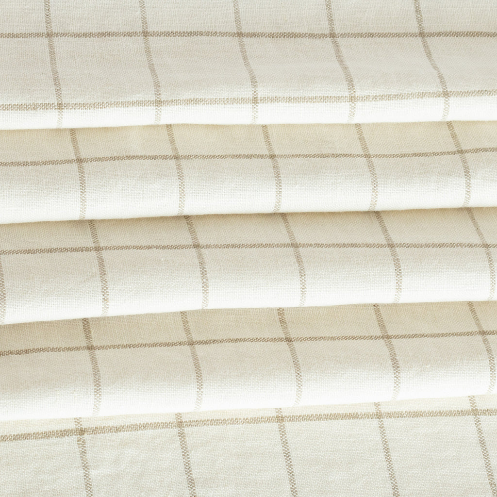 Butler check cream and beige windowpane linen fabric : image 3
