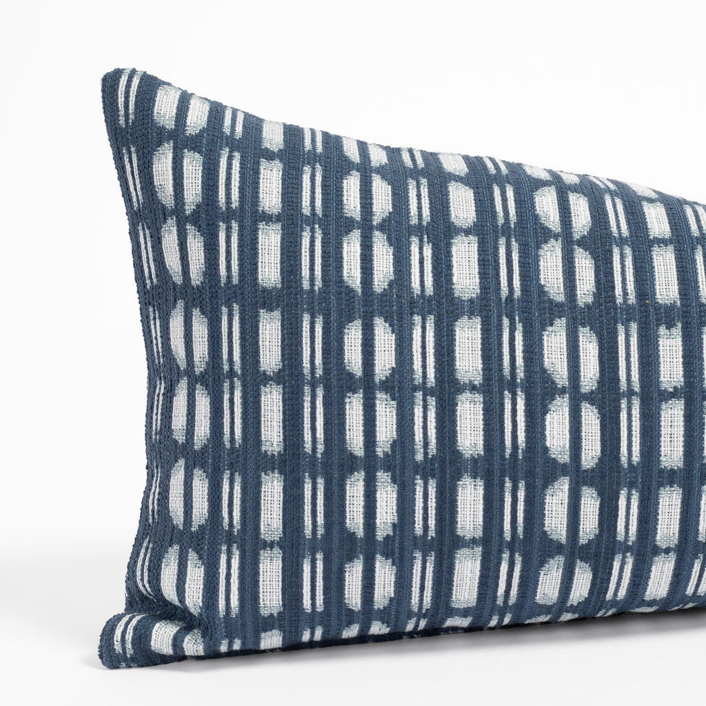 Calima Indigo blue and white ikat patterned lumbar pillow : view 2
