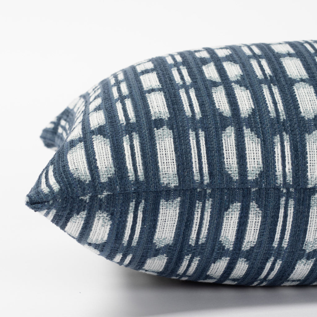 Calima Indigo blue and white ikat patterned lumbar pillow : view 4