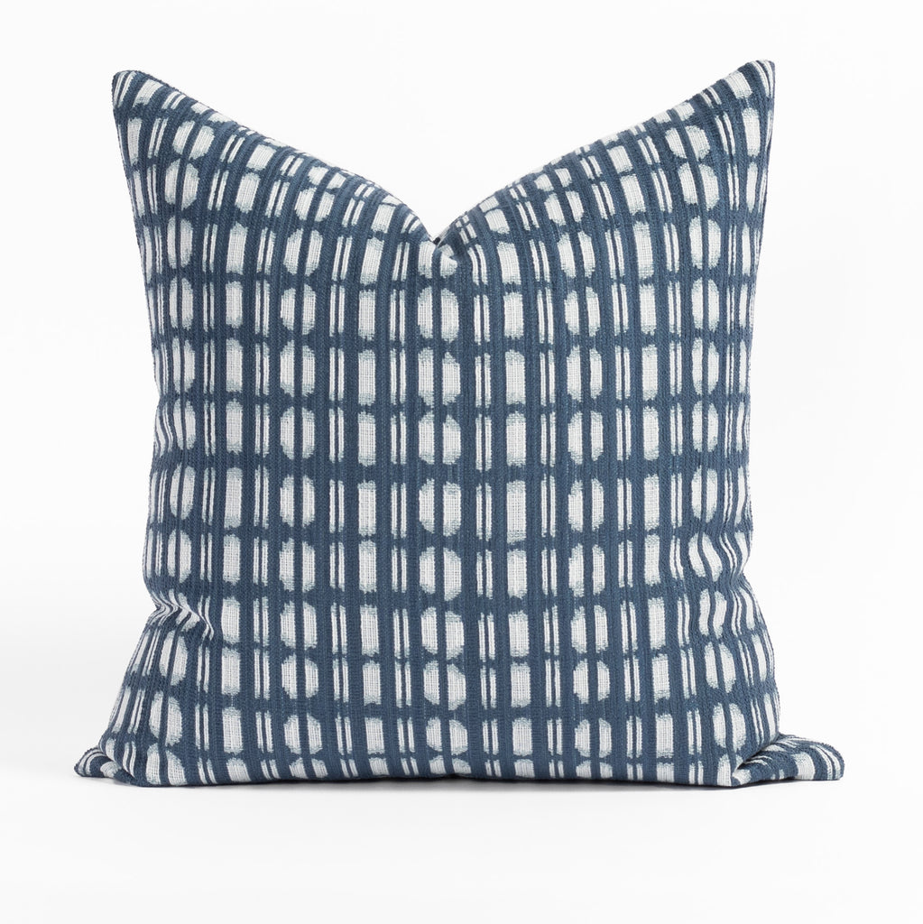 Calima Indigo blue and white ikat pattern indoor outdoor pillow from Tonic Living