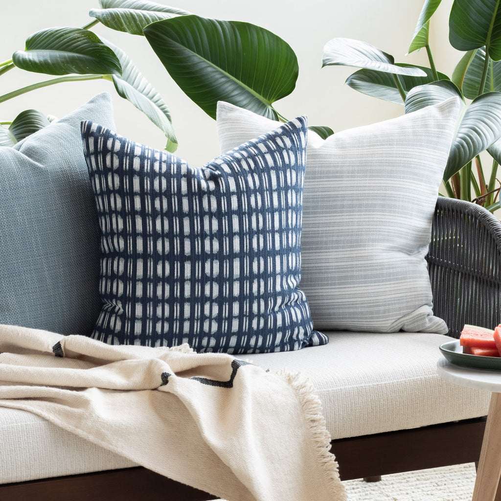 blue and white indoor outdoor pillows from Tonic Living