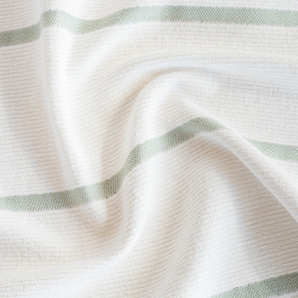 a white and celadon green stripe multi-purpose fabric