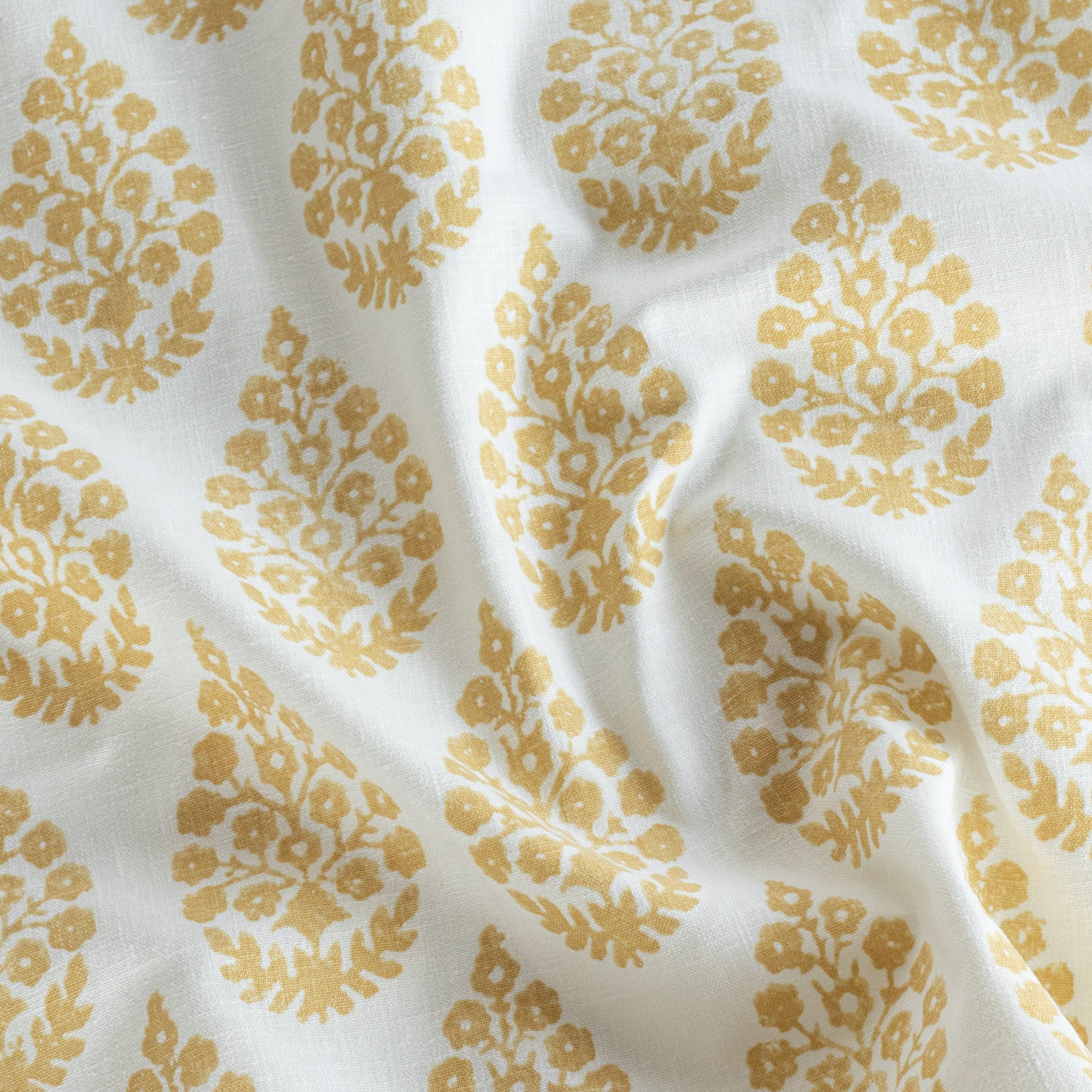 Chandra gold ochre yellow and cream  floral block print drapery fabric : view 5