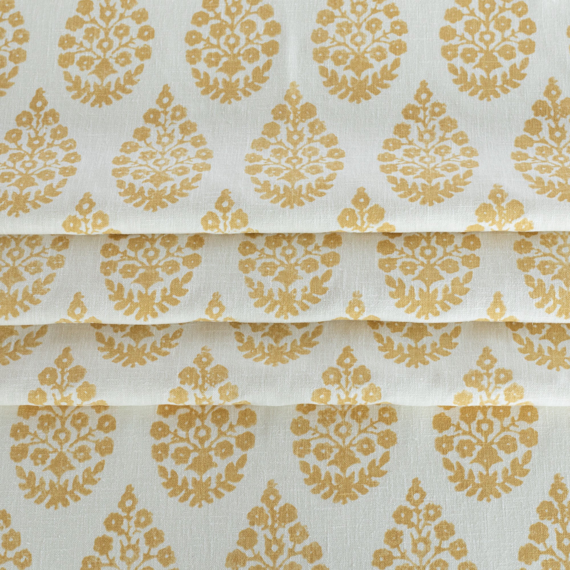 Chandra gold ochre yellow and cream  floral block print drapery fabric : view 4