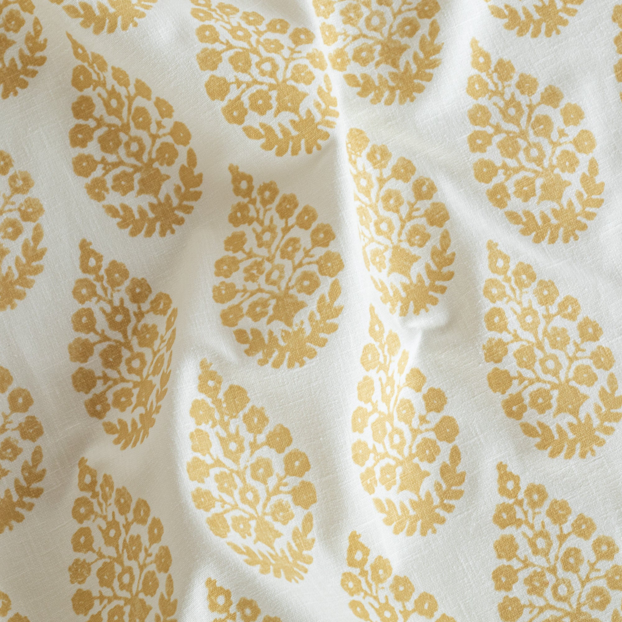 Chandra gold ochre yellow and cream  floral block print drapery fabric : view 3