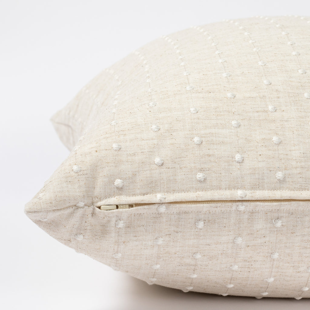 Constance vanilla cream embroidered dot pillow : Close up zipper side