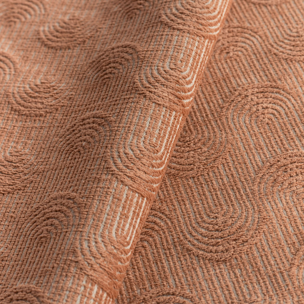 Cordoba Arch Fabric Terracotta, a clay pink, chenille textured, flowing arch patterned home decor fabric : view 2