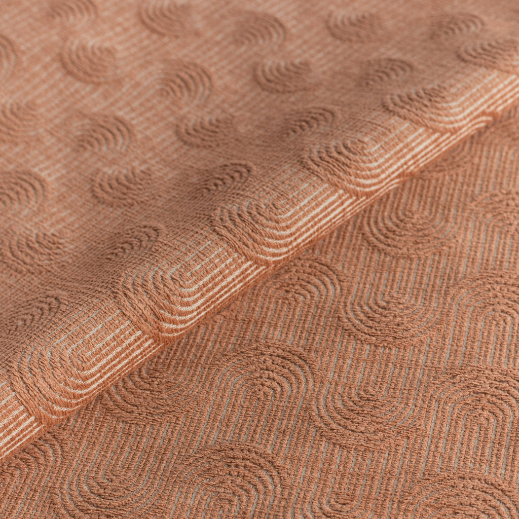 Cordoba Arch Fabric Terracotta, a clay pink, chenille textured, flowing arch patterned home decor fabric : view 3