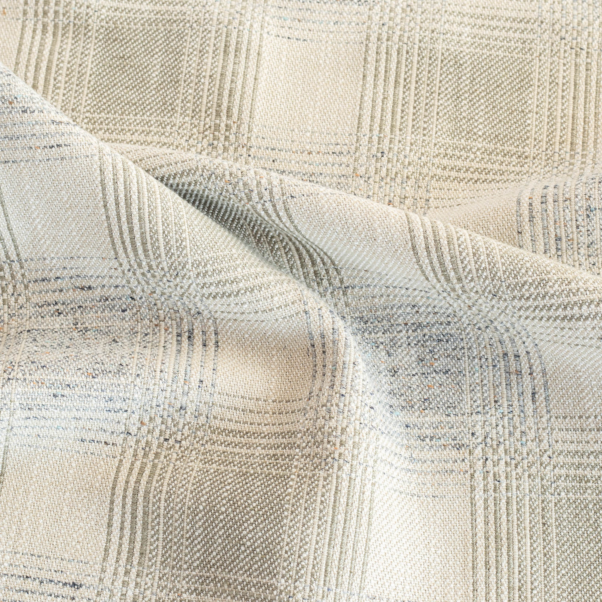 Cove Seaside Fabric, a light gray and denim blue plaid upholstery fabric from Tonic Living