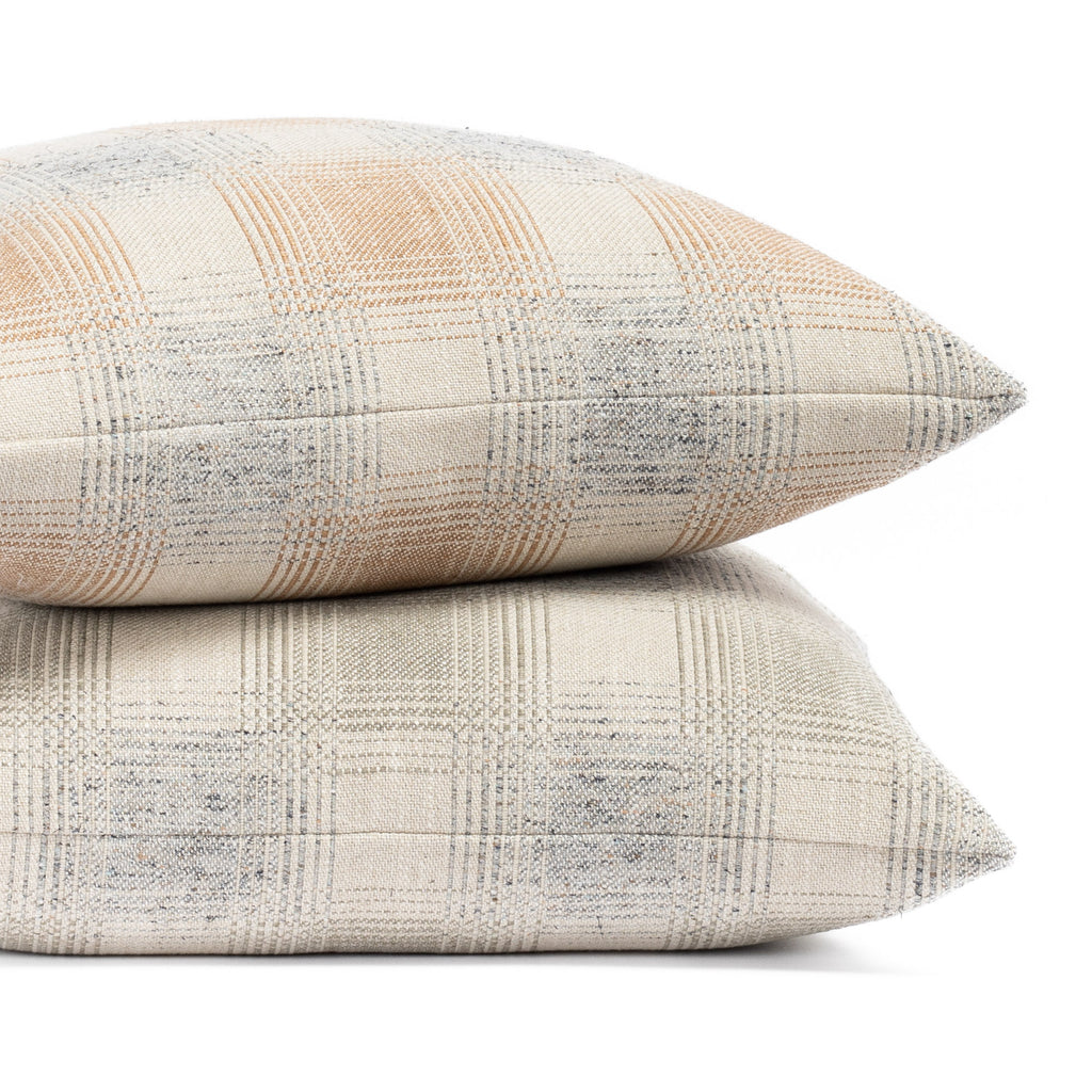 Cove modern plaid throw pillows in terracotta and seaside colourways