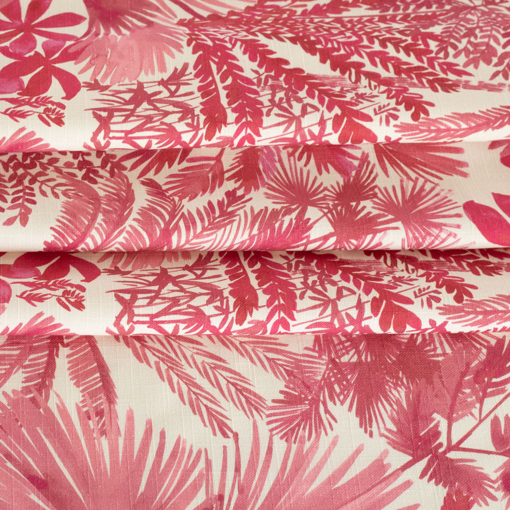 Daintree Hot Orchid painterly pink leafy print cotton fabric : view 2