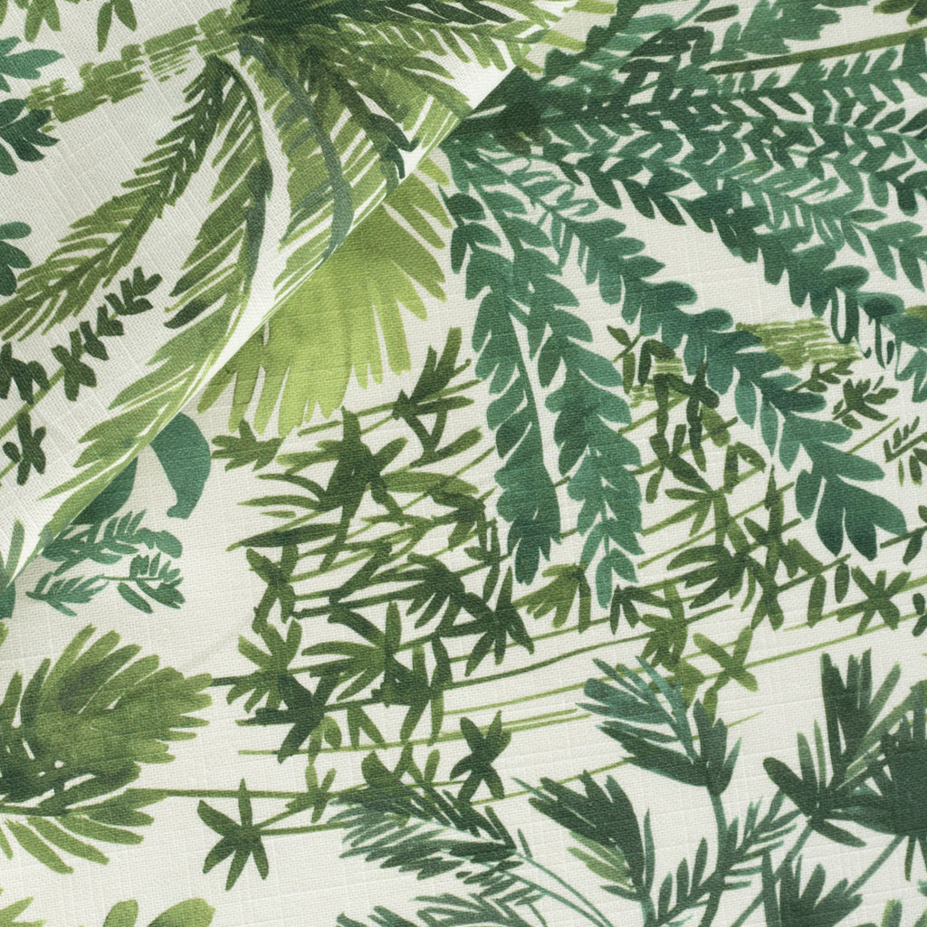 Daintree Palm Green painterly leafy print cotton fabric from Tonic Living