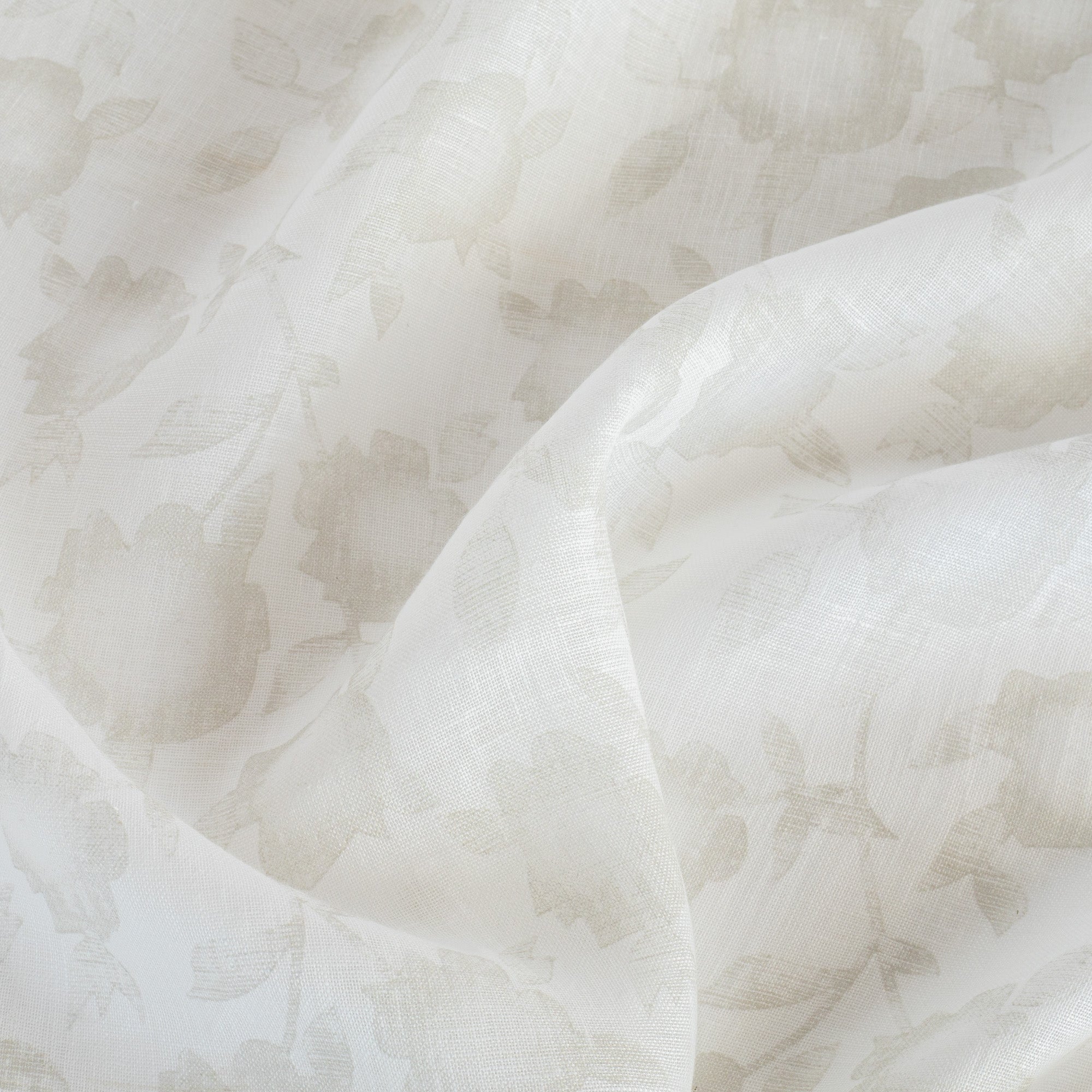 Esmee Flax, a soft white floral print linen sheer drapery fabric from Tonic Living