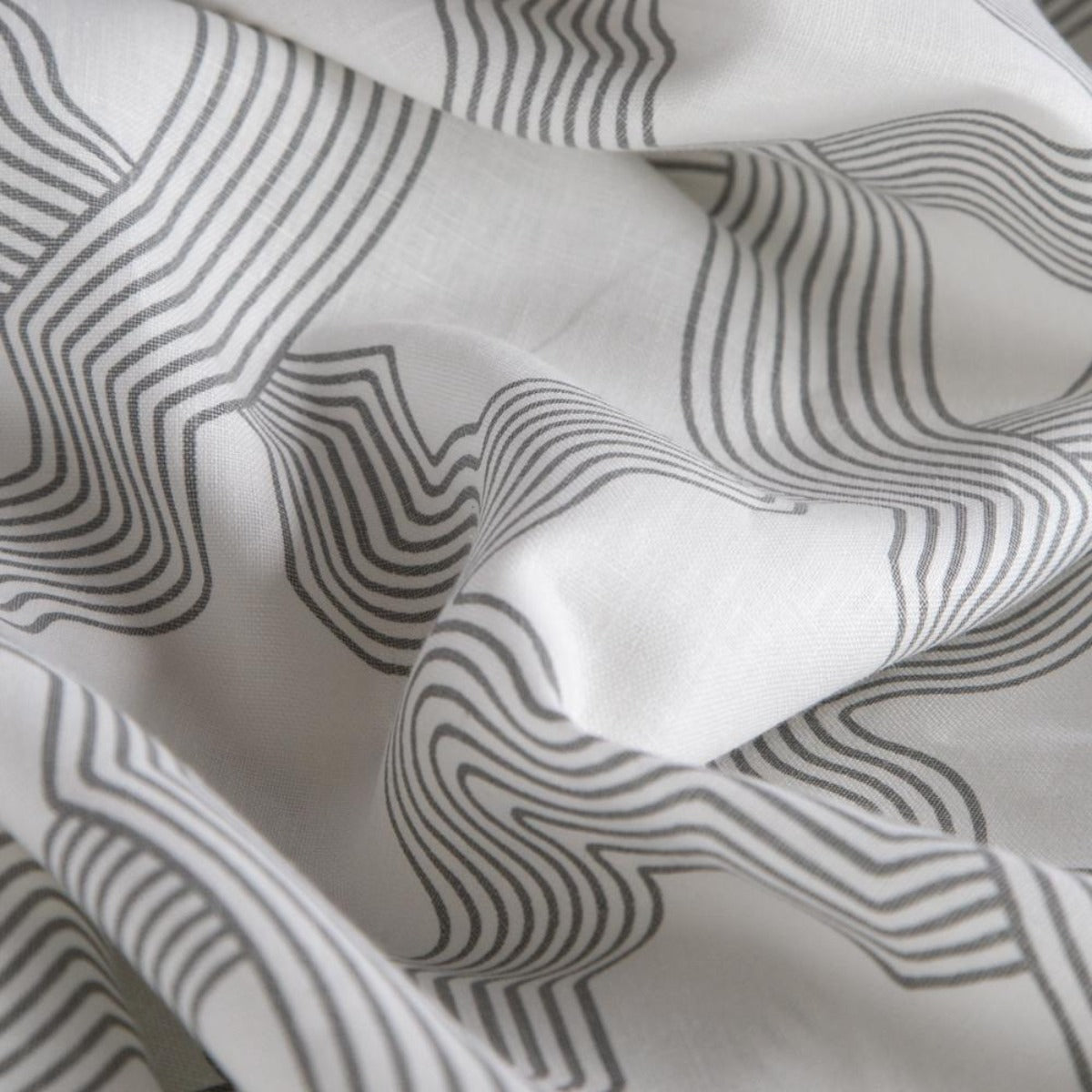 grey and white geometric art deco linen drapery fabric