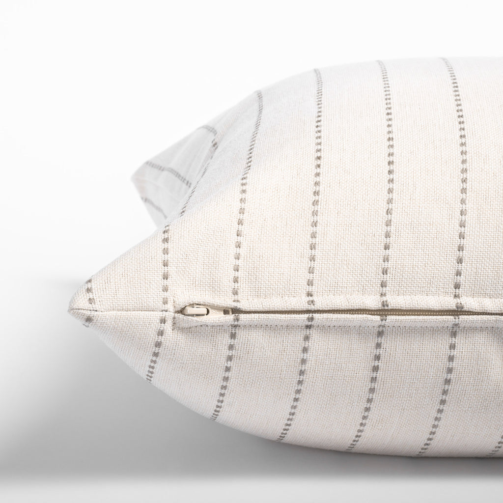 fontana cream and sandy gray stripe pillow : zipper view