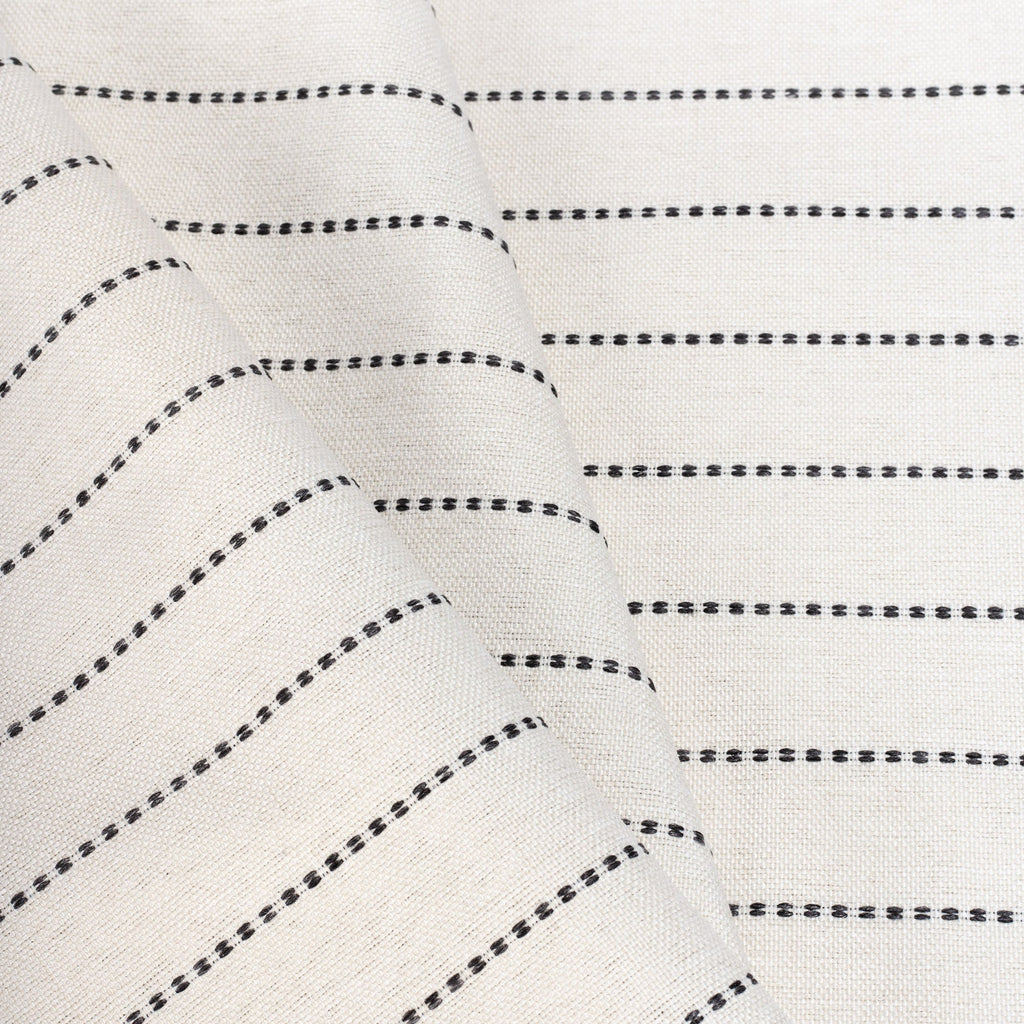 Fontana Graphite, a cream and black horizontal stripe indoor outdoor fabric