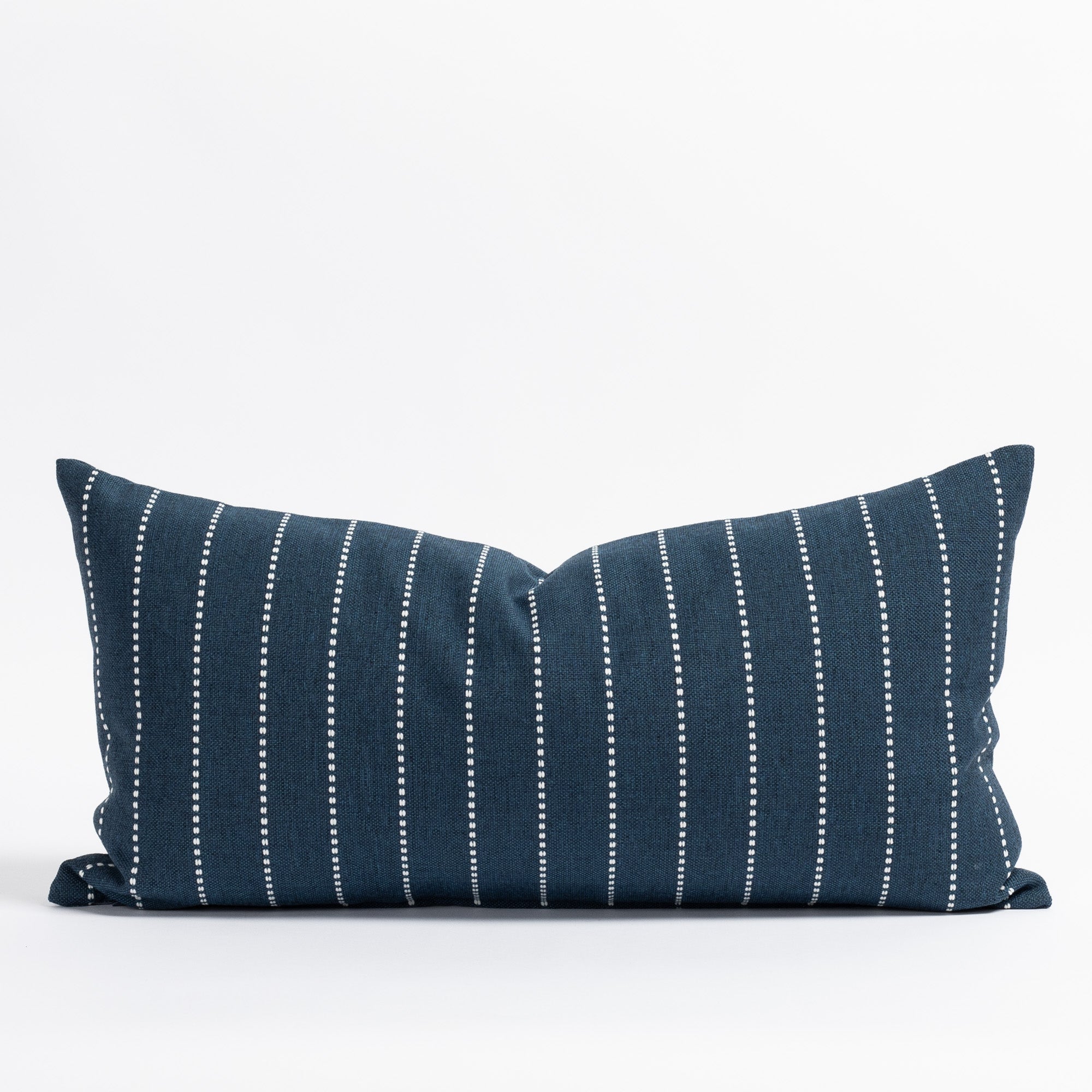 Fontana navy and white stripe 12x24 indoor outdoor lumbar pillow from Tonic Living