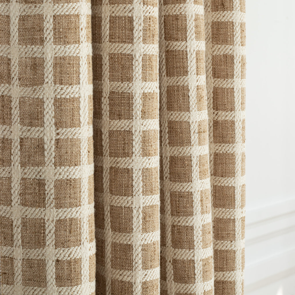 a light brown and cream check home decor fabric