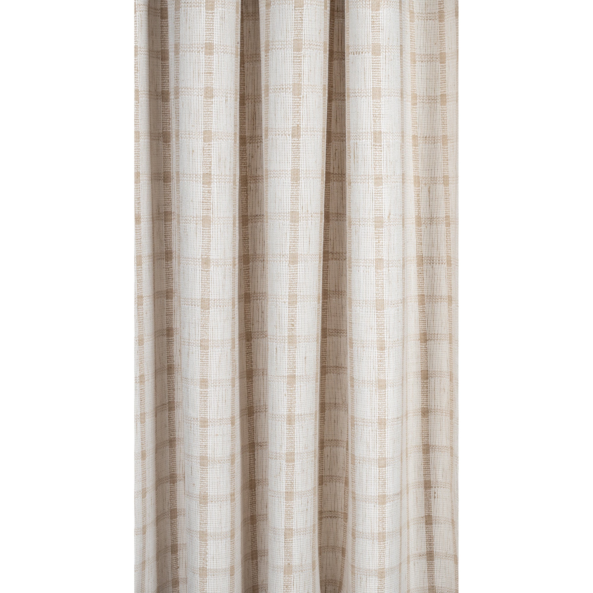 ivory white and flax beige plaid check drapery fabric