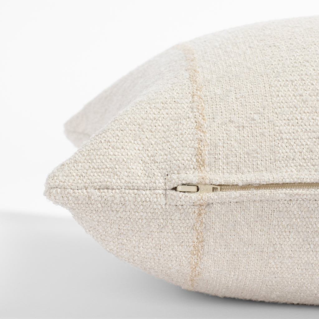 a tonal cream striped long lumbar throw pillow : Zipper detail