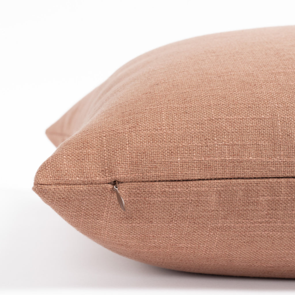 a terracotta orange pink throw pillow : zipper detail