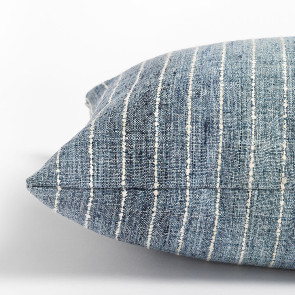 Hyden 14x20 lumbar pillow lake blue, an ombre blue stripe lumbar pillow : close up side