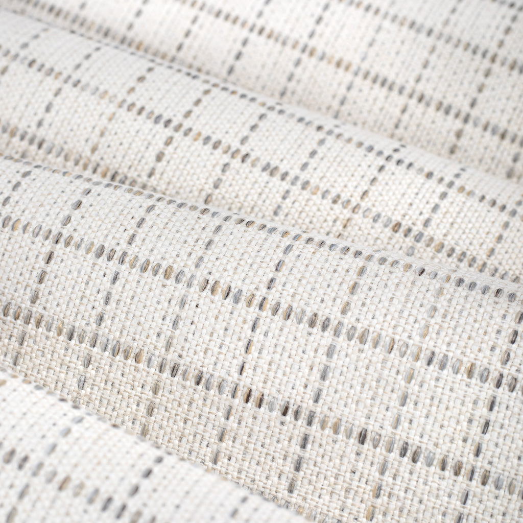 Keely Check Birch, a cream and greige texture stitched windowpane pattern upholstery fabric : view 5 close up