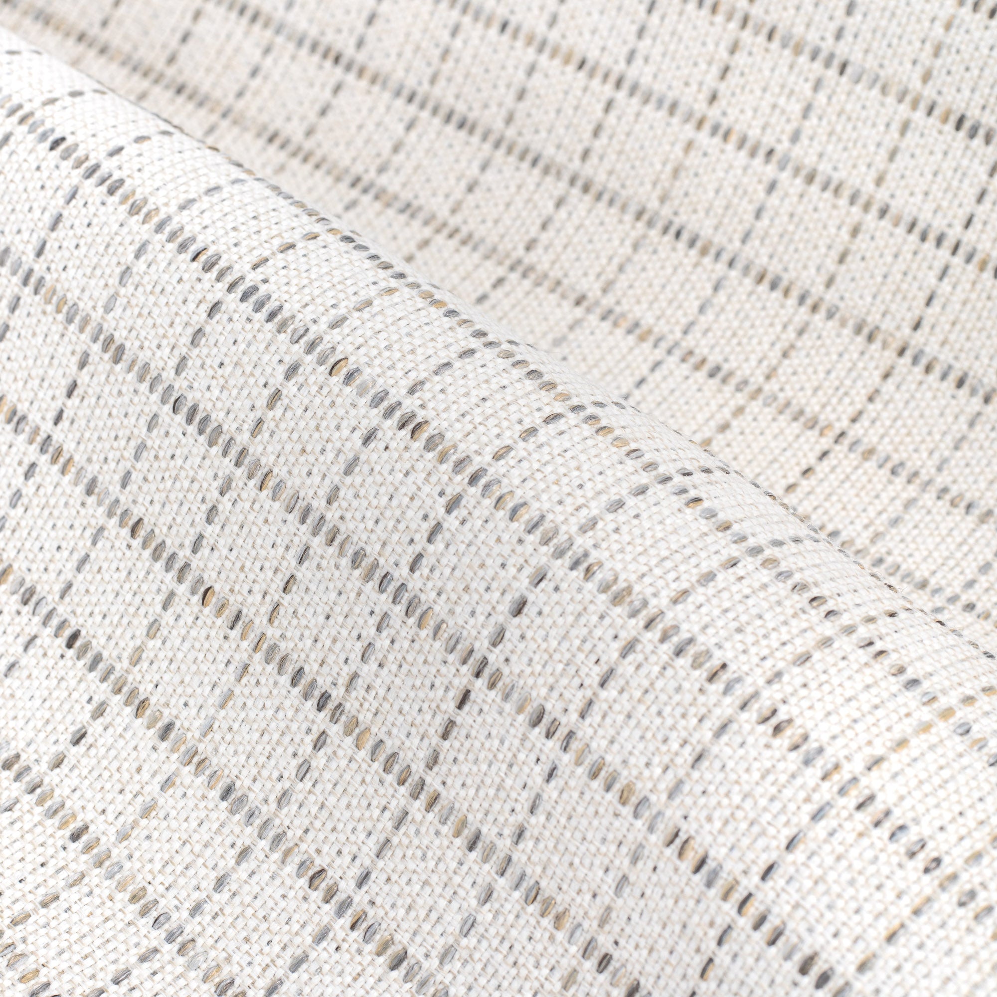 Keely Check Birch, a cream and greige texture stitched windowpane pattern upholstery fabric : view 3 close up