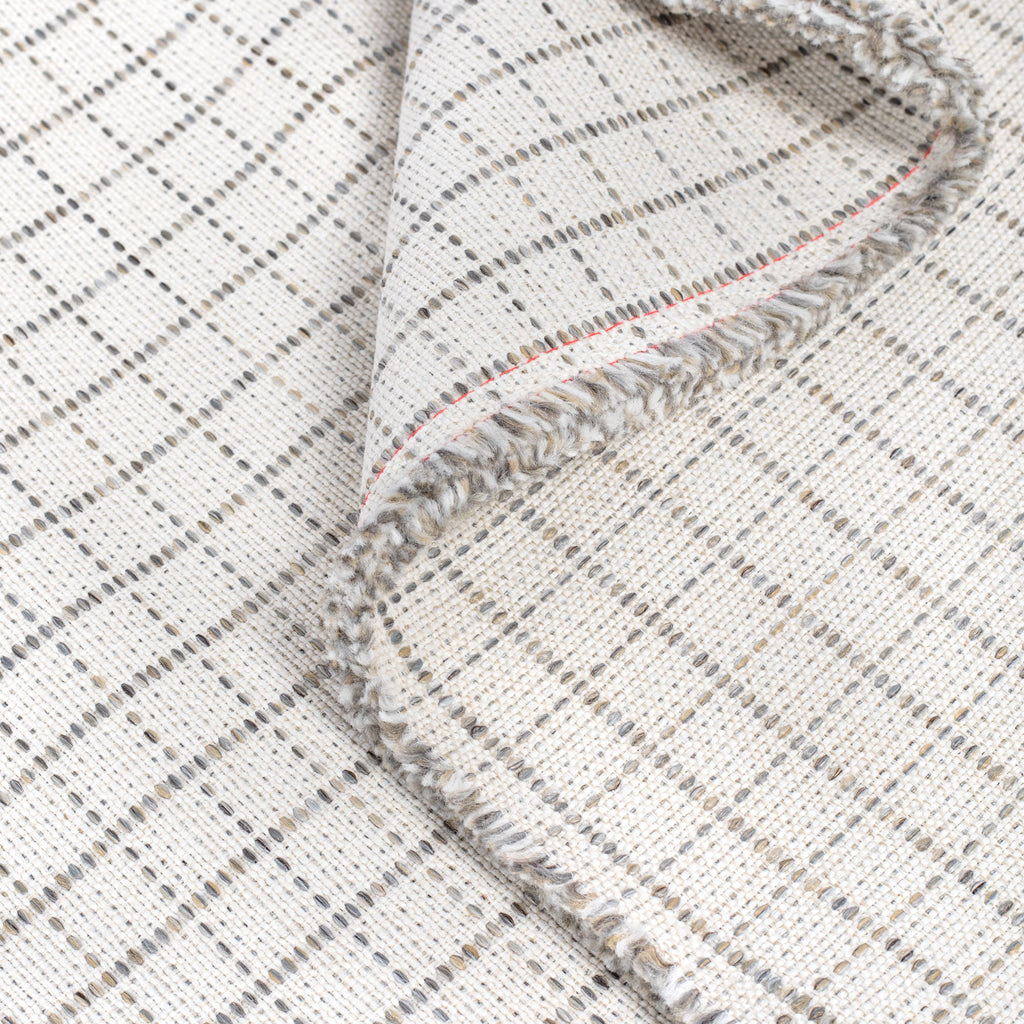 Keely Check Birch, a cream and greige texture stitched windowpane pattern upholstery fabric : view 4