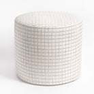 Keely Check Birch Ottoman, a cream and grey windowpane check round ottoman from Tonic Living