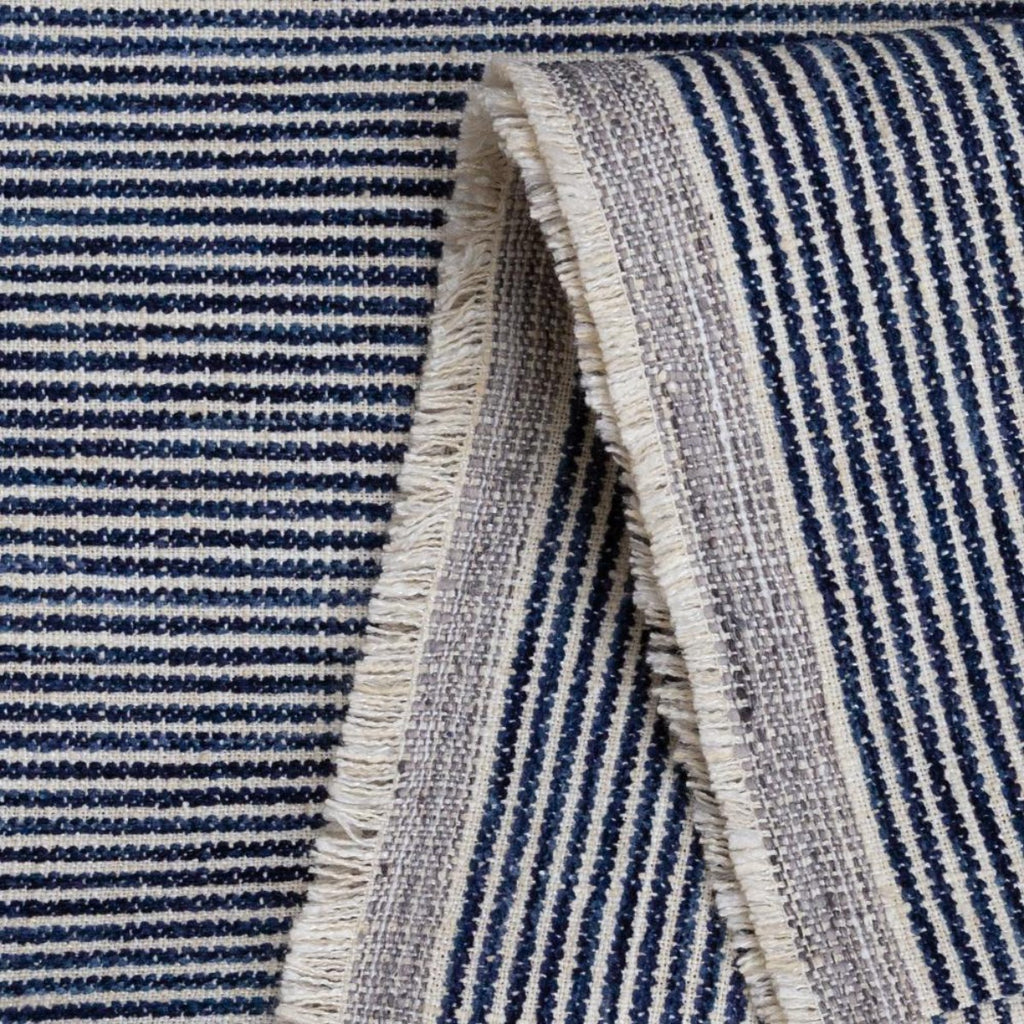 Marklin ink blue and cream chenille stripe fabric from Tonic Living