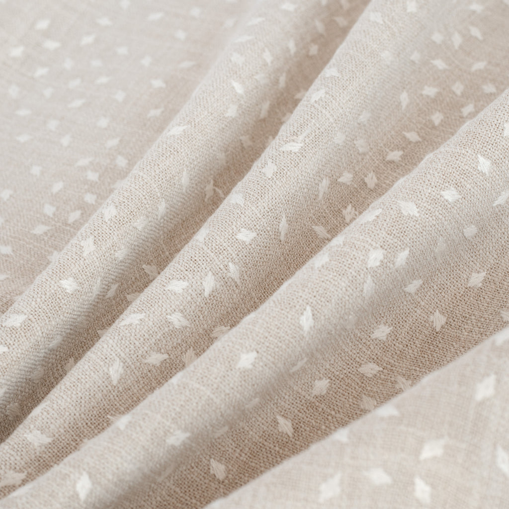 Masie Pearl, a sandy beige home decor fabric with a scattering of embroidered ivory flecks : view 6