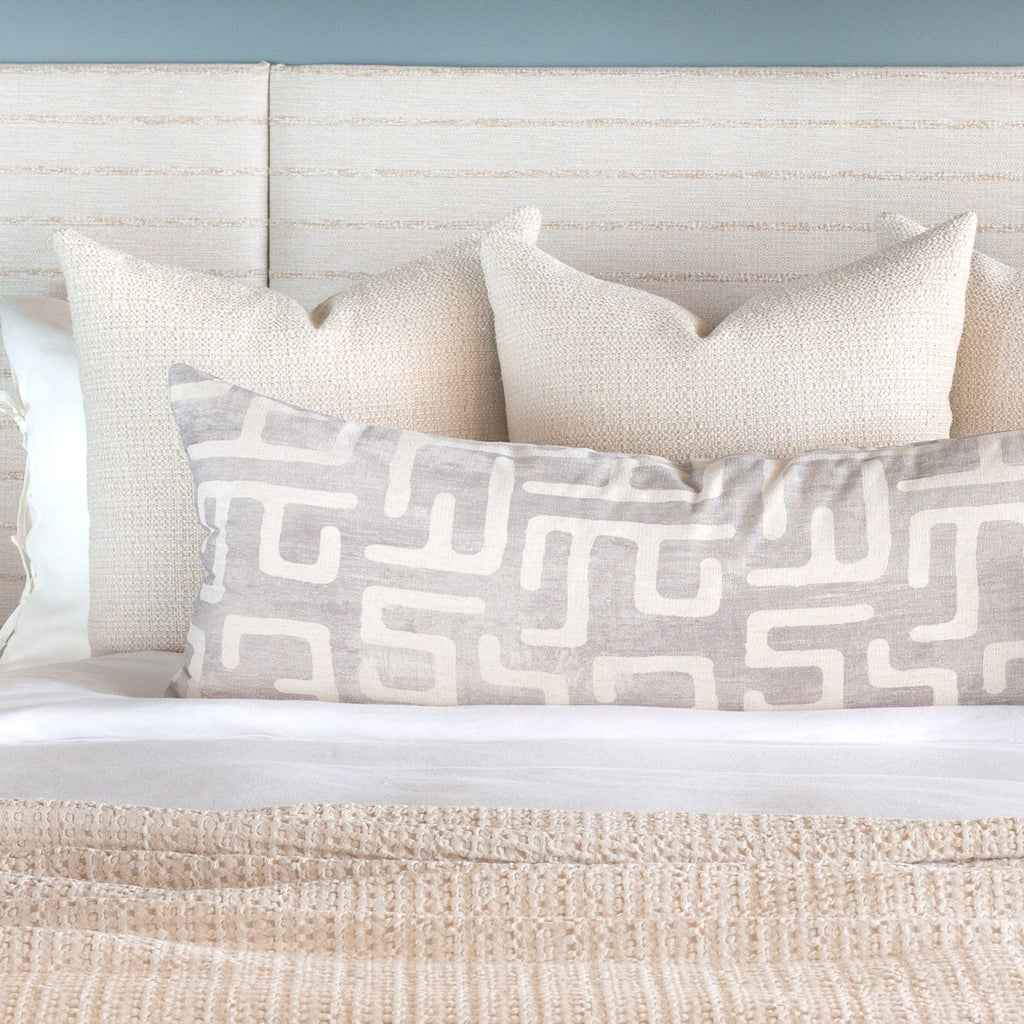 Bed pillow combination: Milly cream pillows with Karru silver gray bed bolster 