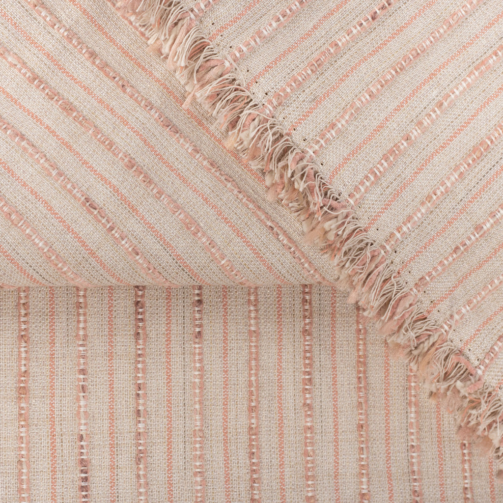 Misto Coral Blush, a light pink and light tan horizontal striped Crypton Home performance fabric : detail view