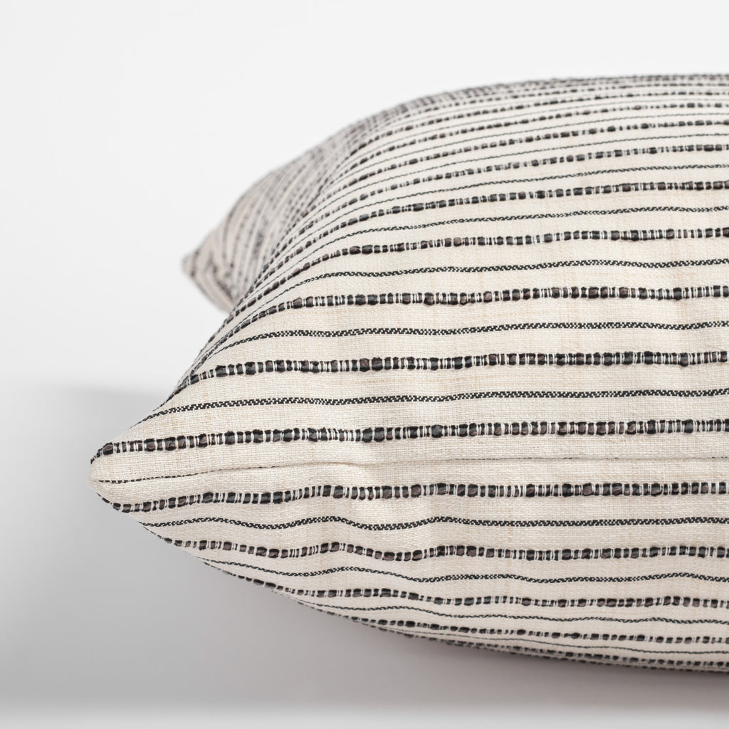 Misto Pillow Cream and Black, a cream and black textured stripe pillow : Close up side view