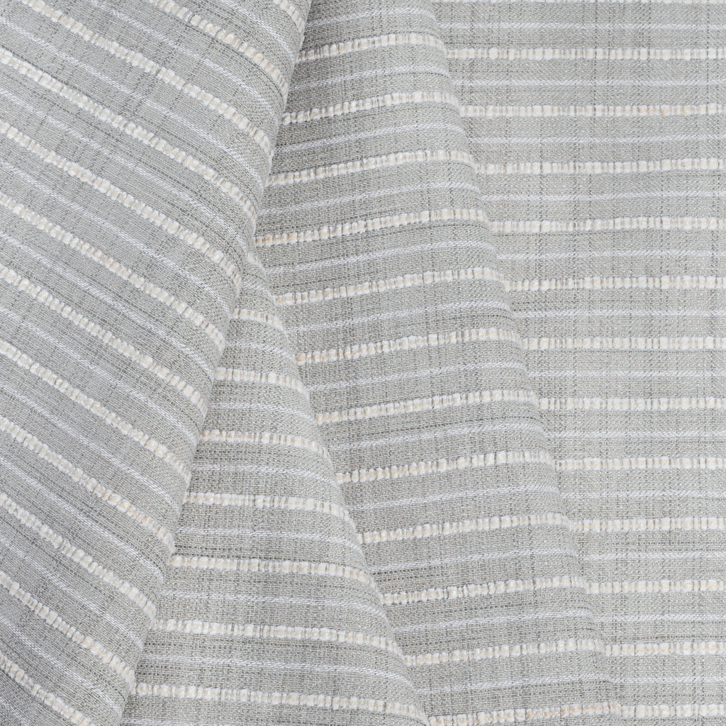 Misto Fog Grey, a cool gray and cream horizontal striped Crypton Home performance fabric from Tonic Living