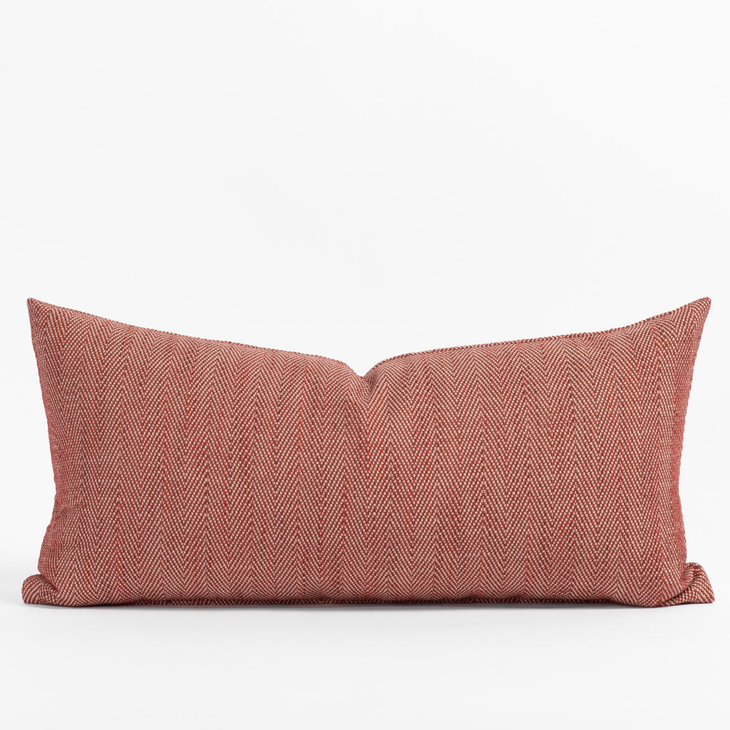 Molino Pomegranate red herringbone indoor outdoor lumbar pillow from Tonic Living