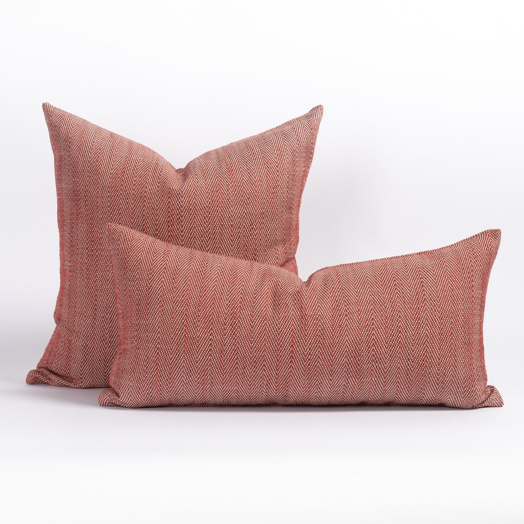 Molino Pomegranate red herringbone indoor outdoor square and lumbar pillows