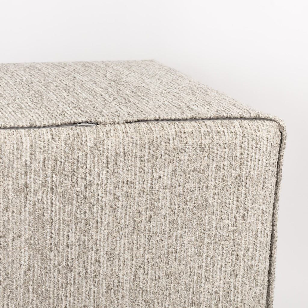 Natura 16x16 Cube Ottoman, Linen : a neutral greige high performance fabric ottoman : close up bottom