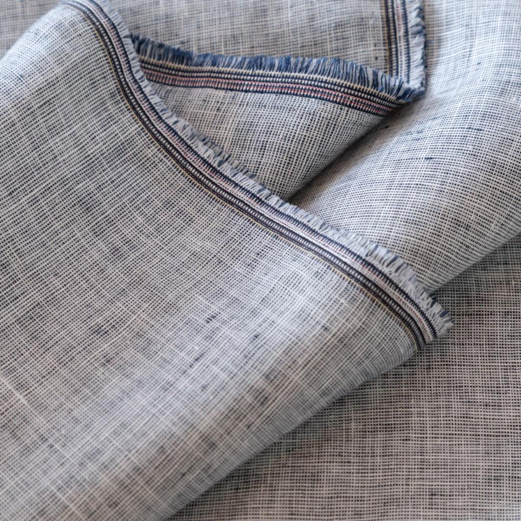 Normandy Linen Salt and Pepper, a white and deep navy blue linen drapery fabric : view 2
