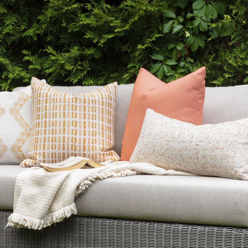 Outdoor Vignette : Colourful confetti indoor outdoor pillow with yellow and coral pillows from Tonic Living 