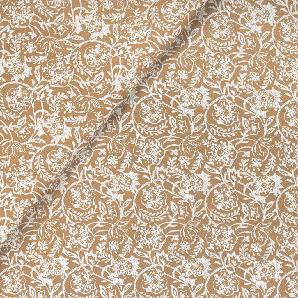Padma Nutmeg, a caramel brown and cream tapestry block print pattern cotton fabric from Tonic Living 