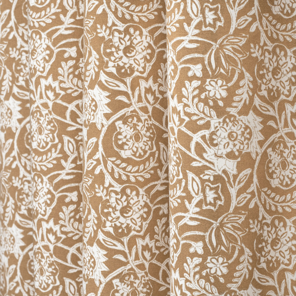 Padma Nutmeg, a caramel brown and cream tapestry block print pattern cotton fabric